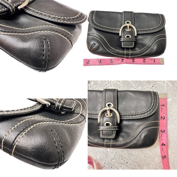 Vintage Authentic Coach Black Leather Buckle Wristlet Clutch Y2K - Picture 3 of 5